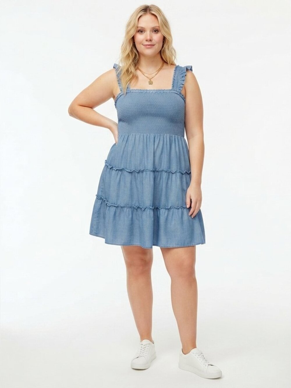 J. Crew Chambray Smocked Cotton Ruffled Skirt Mini Dress Plus Size XXL NWT